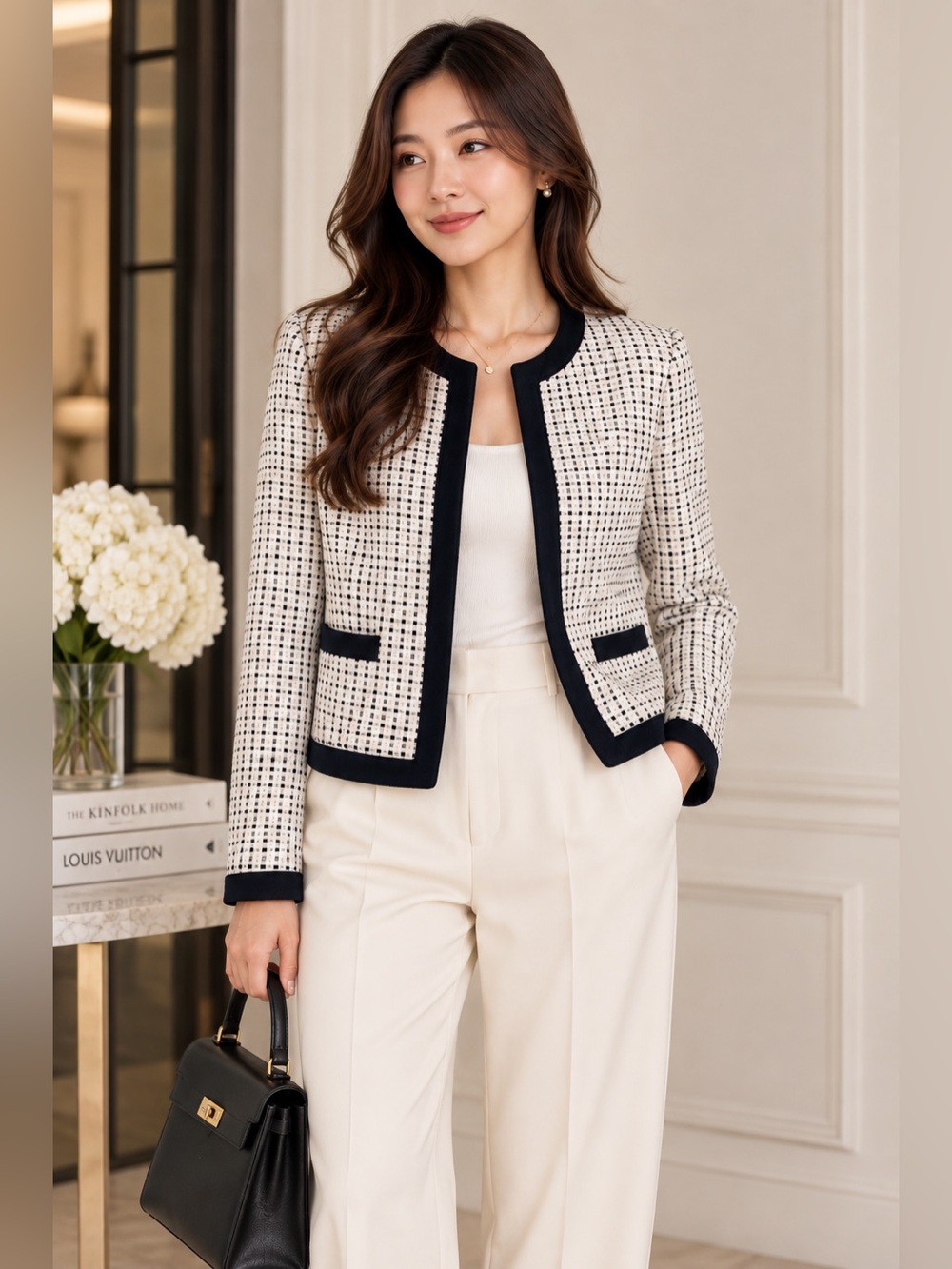 Massimo Dutti Black & White Tweed Bouclé Jacket Blazer Size US 4